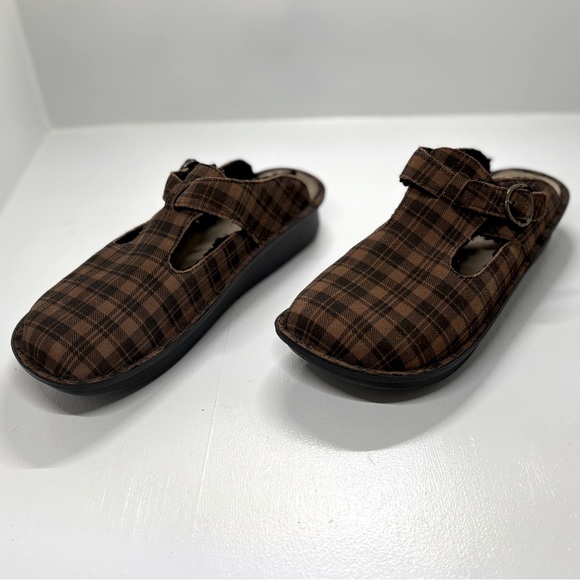 Women’s Alegría Brown Plaid Fur Sherpa Lined Leather Mules size 42 US 11 men 9 - Picture 1 of 10